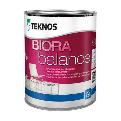 Краска акрилатная ТEKNOS Biora Balance база А для стен и потолков 0,9л белая, арт.ЭК000130230 арт. 1001382712