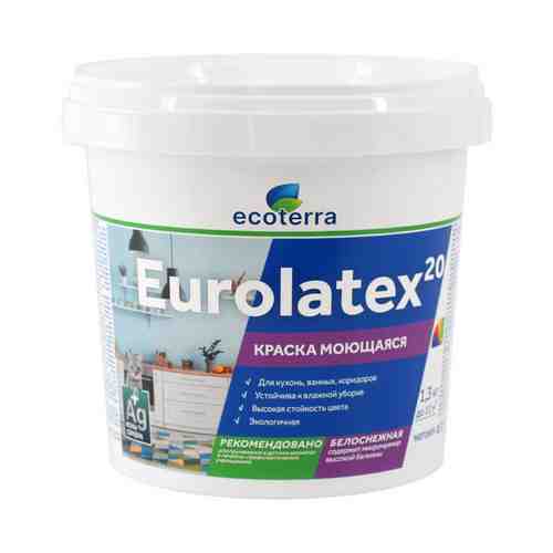 Краска акриловая ECOTERRA Eurolatex 20 для стен и потолков моющаяся 1,3кг белая, арт.ЭК000135295 арт. 1001440176
