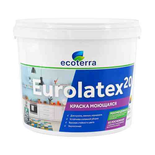 Краска акриловая ECOTERRA Eurolatex 20 для стен и потолков моющаяся 6кг белая, арт.ЭК000135297 арт. 1001440178