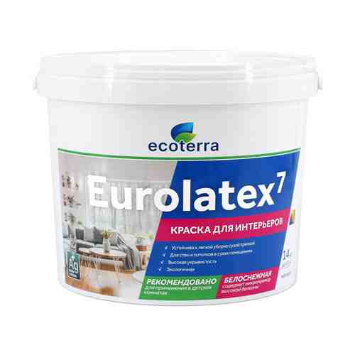Краска акриловая ECOTERRA Eurolatex 7 для стен и потолков 14кг белая, арт.ЭК000135290 арт. 1001440175