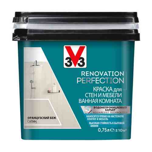 Краска акриловая V33 Renovation Perfection для стен и мебели в ванной комнате 0,75л французский беж арт. 1001370880