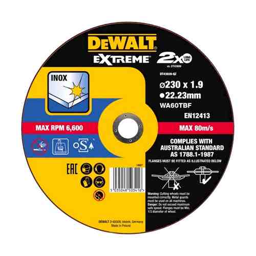 Круг отрезной DEWALT Extreme по металлу 230х22,2х1,9мм тип 41 арт. 1001289616