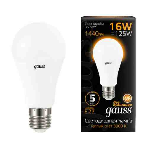 Лампа GAUSS 16Вт E27 LED 1440Лм 3000K A60 груша арт. 1001406512