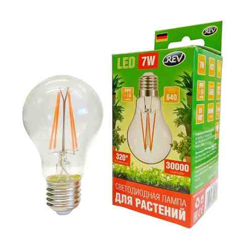 Лампа светодиодная для растений REV 7Вт E27 575-650Нм PPF>10 груша арт. 1001212962