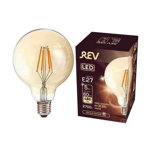 Лампа светодиодная REV VINTAGE Filament 5Вт E27 2700K 515Лм шар арт. 1001227280