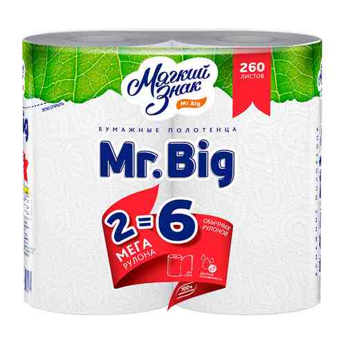 Полотенца бумажные МЯГКИЙ ЗНАК Mr. Big 2-слойные 2 шт/уп. арт. 1001186284